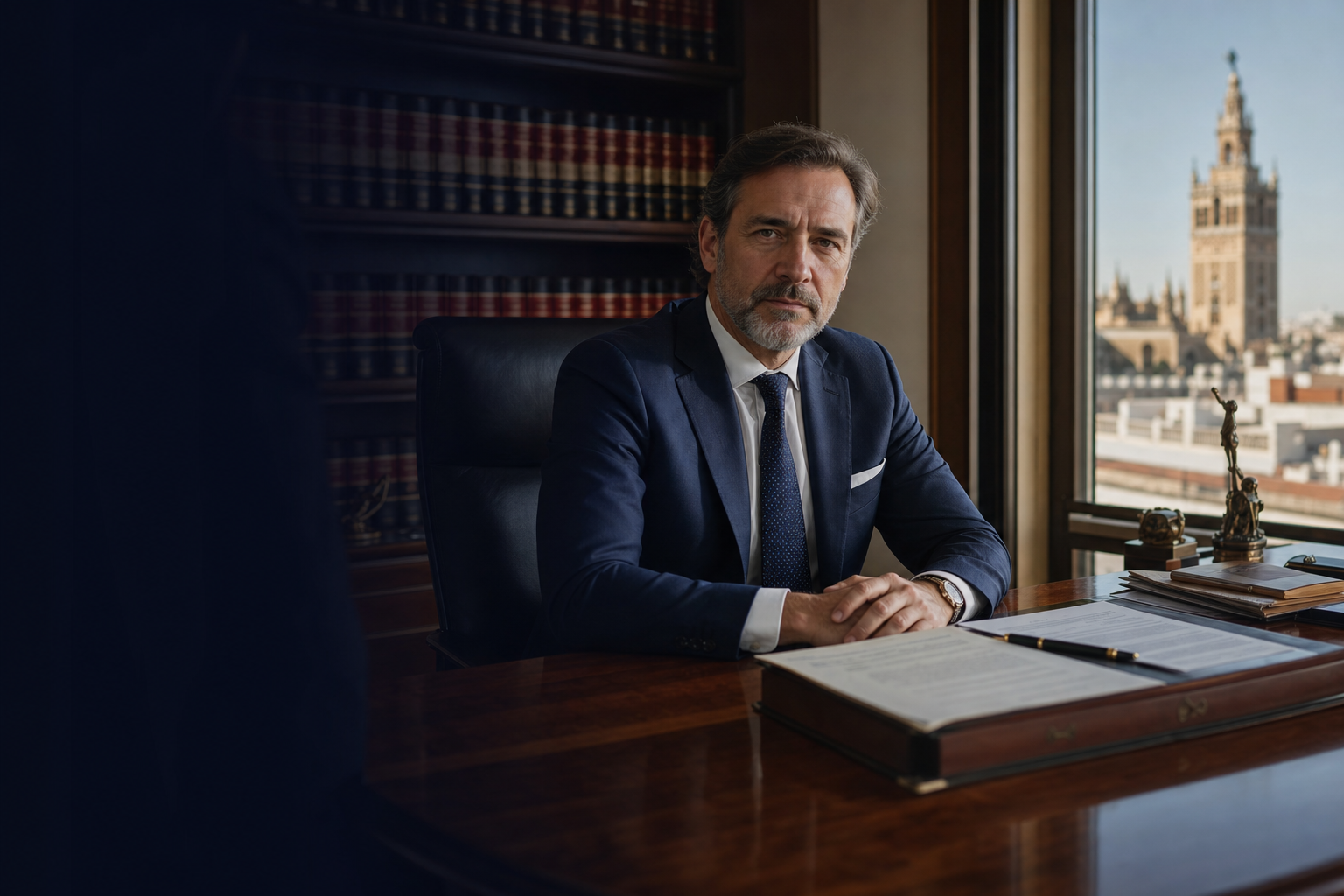 Abogado laboralista en Sevilla — despacho legal con vistas a la Giralda, defensa jurídica laboral