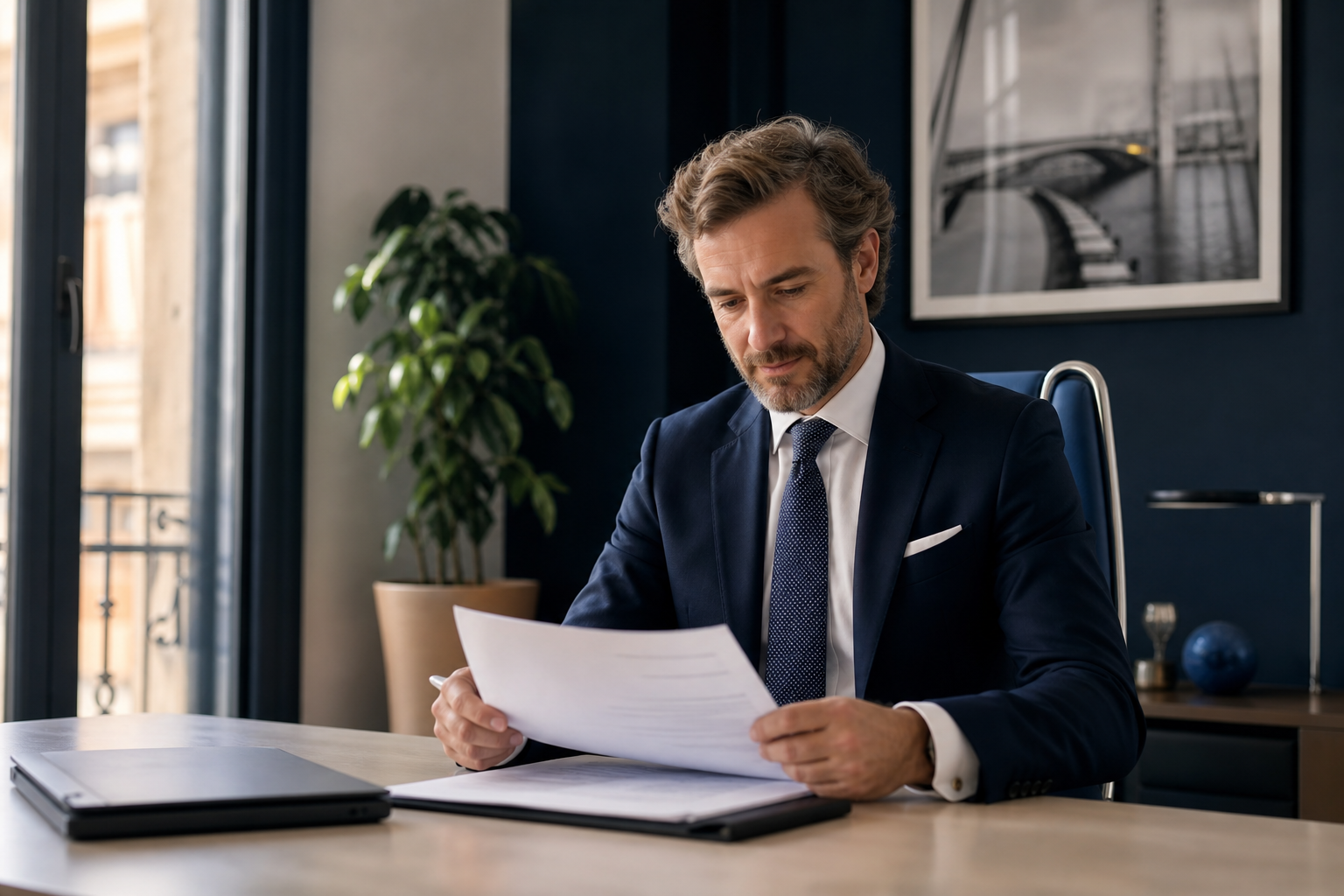Profesional revisando contratos y documentación legal en asesoría jurídica Sevilla