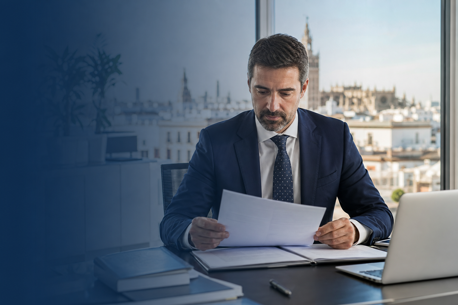Asesor laboral en Sevilla revisando documentación de empresa