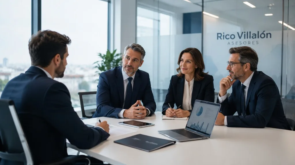 Asesoría en Sevilla y asesoría integral para empresas: equipo Rico Villalón en reunión de asesoramiento profesional